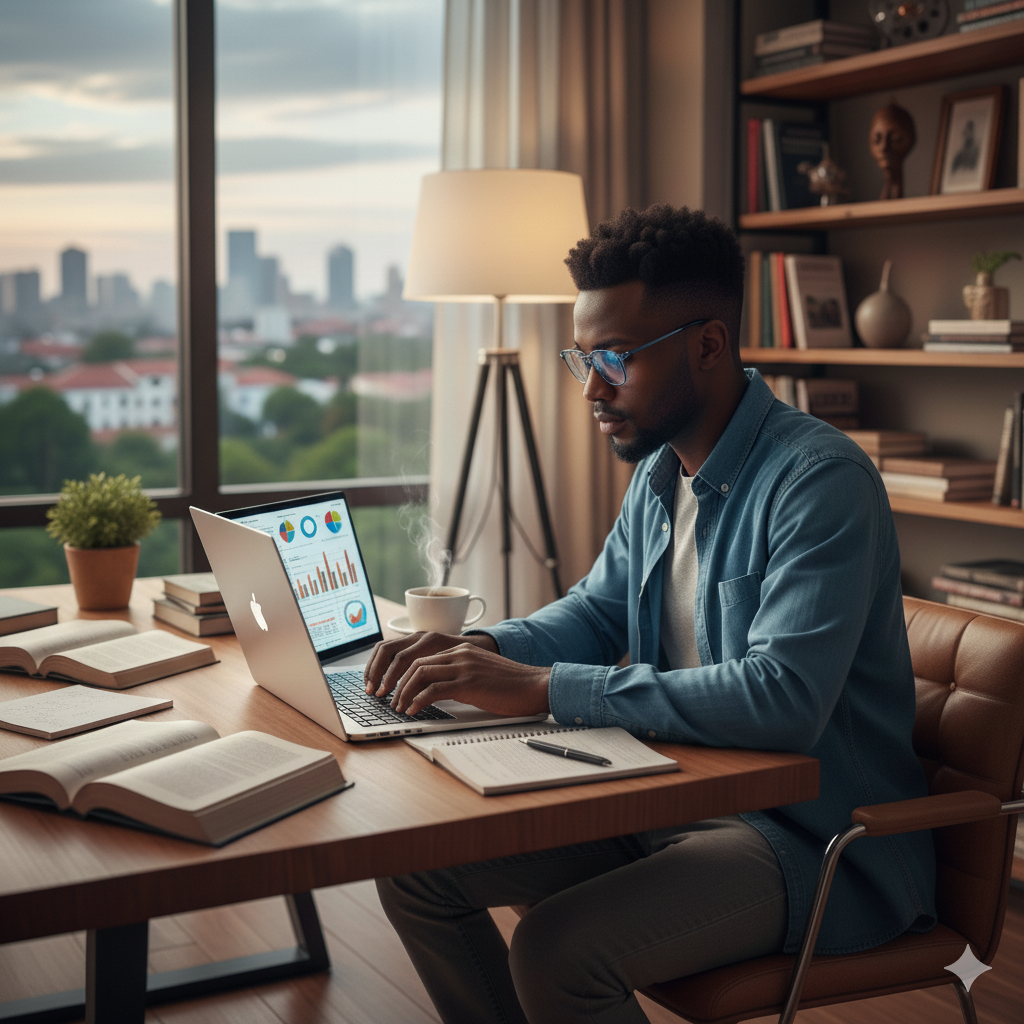 A man researching with AI tools